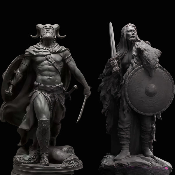 1/24 Warriors with Medieval Armor, 2 Figures, Resin Model Figure Kit, Fantasy Theme, Unassembled and Unpainted