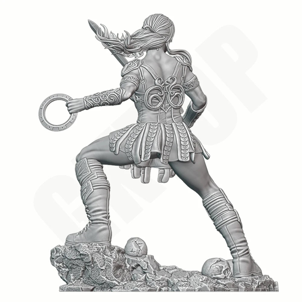 1/24 Female Warrior in Gold Ornate Armor with Curved Sword, Resin Model Figure Kit, Fantasy Theme, Unassembled and Unpainted