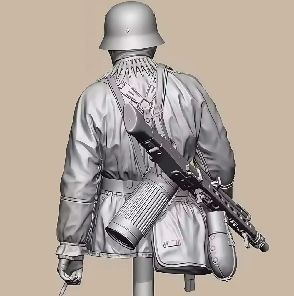 1/10 WWII German Infantry with MP40 and Ammo Pouches, Resin Model Bust Kit, Unassembled and Unpainted