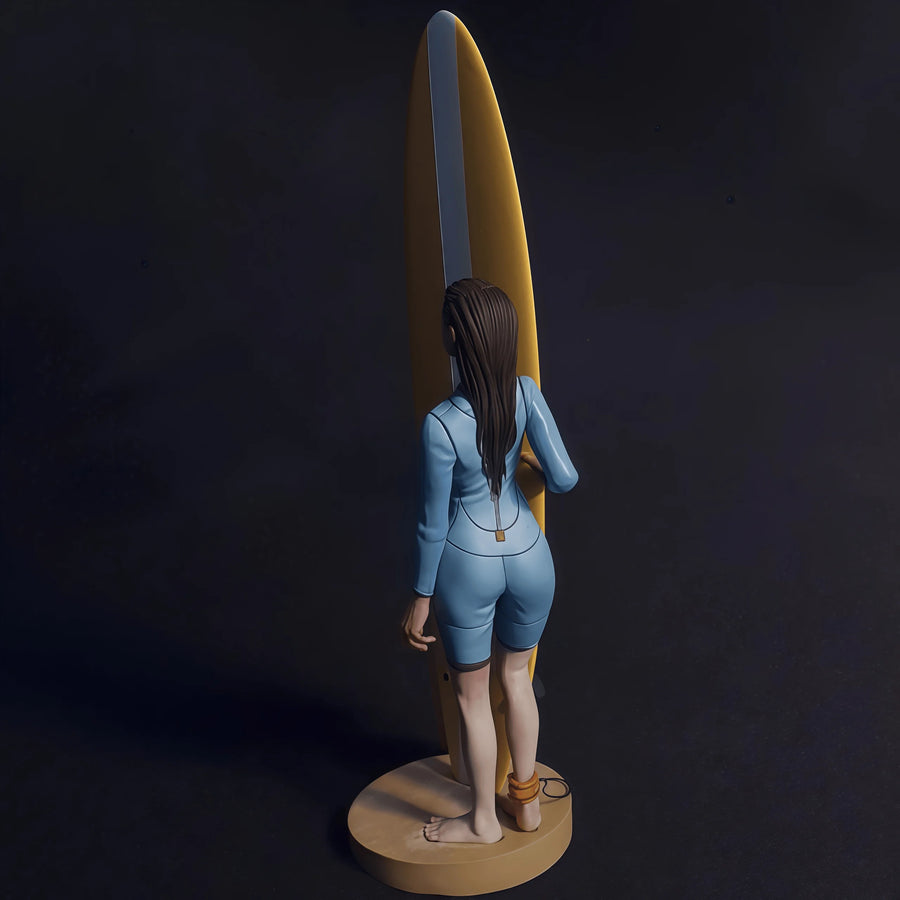 Female Surfer with Surfboard 1/20 Scale Resin Figure Kit - resin model view 2