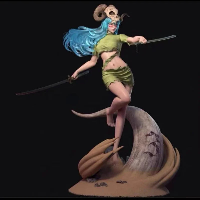 1/24 Demon Sorceress with Skull Crown and Turquoise Hair, Resin Model Figure Kit, Fantasy Theme, Unassembled and Unpainted
