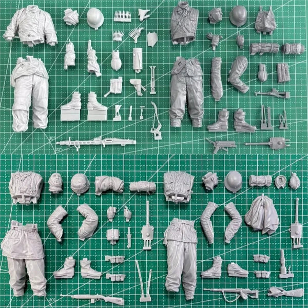1/16 WWII Poteau Ambush Combat Squad, 4 Figures, Resin Model Figure Kit, Unassembled and Unpainted
