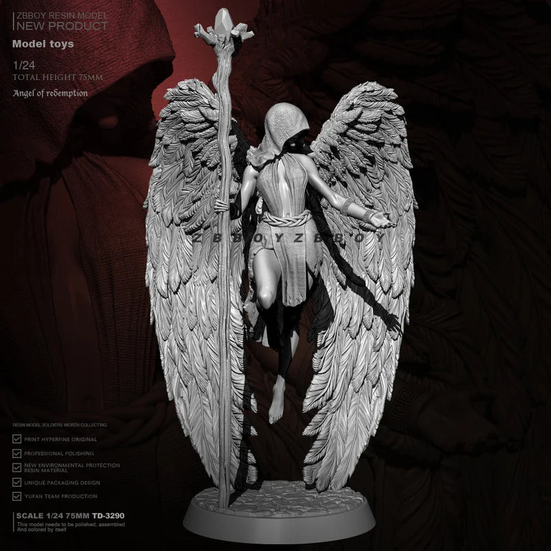 1/24 Angel with Staff, Resin Model Figure Kit, Mythology Theme, Unassembled and Unpainted