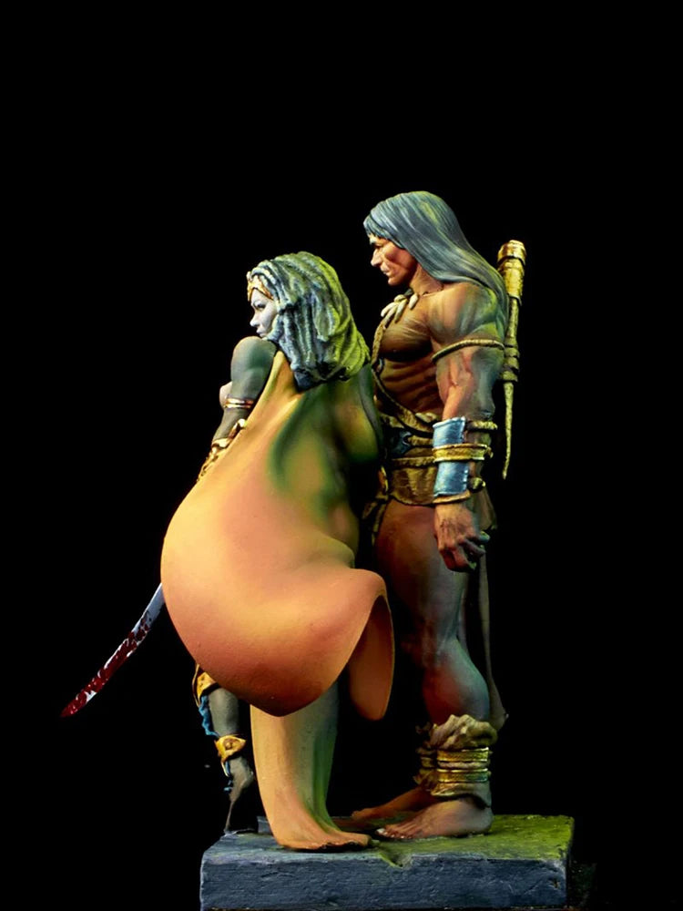 1/24 Warriors with Dragon, 3 Figures, Resin Model Figure Kit, Fantasy Theme, Unassembled and Unpainted