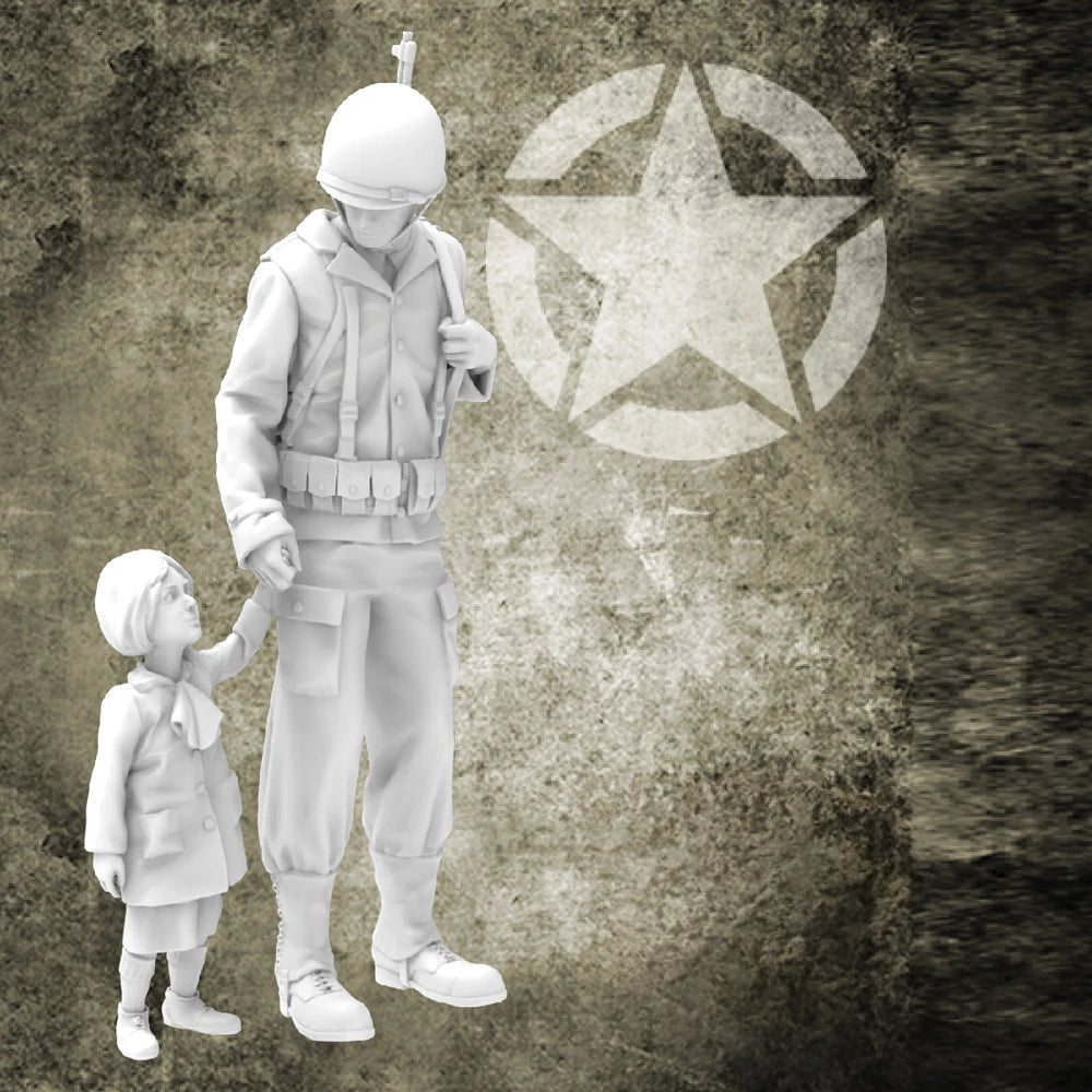 WWII US Soldier with Child — 1/35 Resin Figure Set