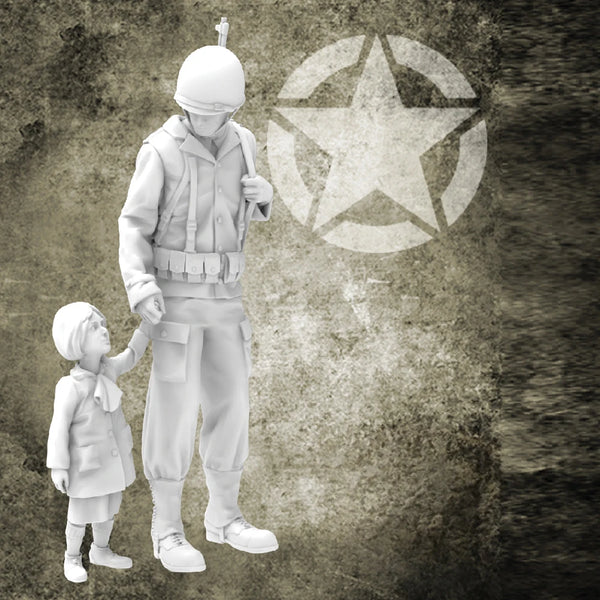 WWII US Soldier with Child — 1/35 Resin Figure Set