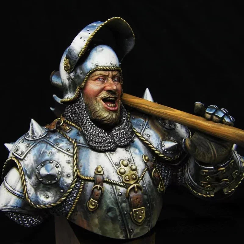 1/10 Medieval Ornate Armored Knight with Feathered Helm, Resin Model Bust Kit, Unassembled and Unpainted