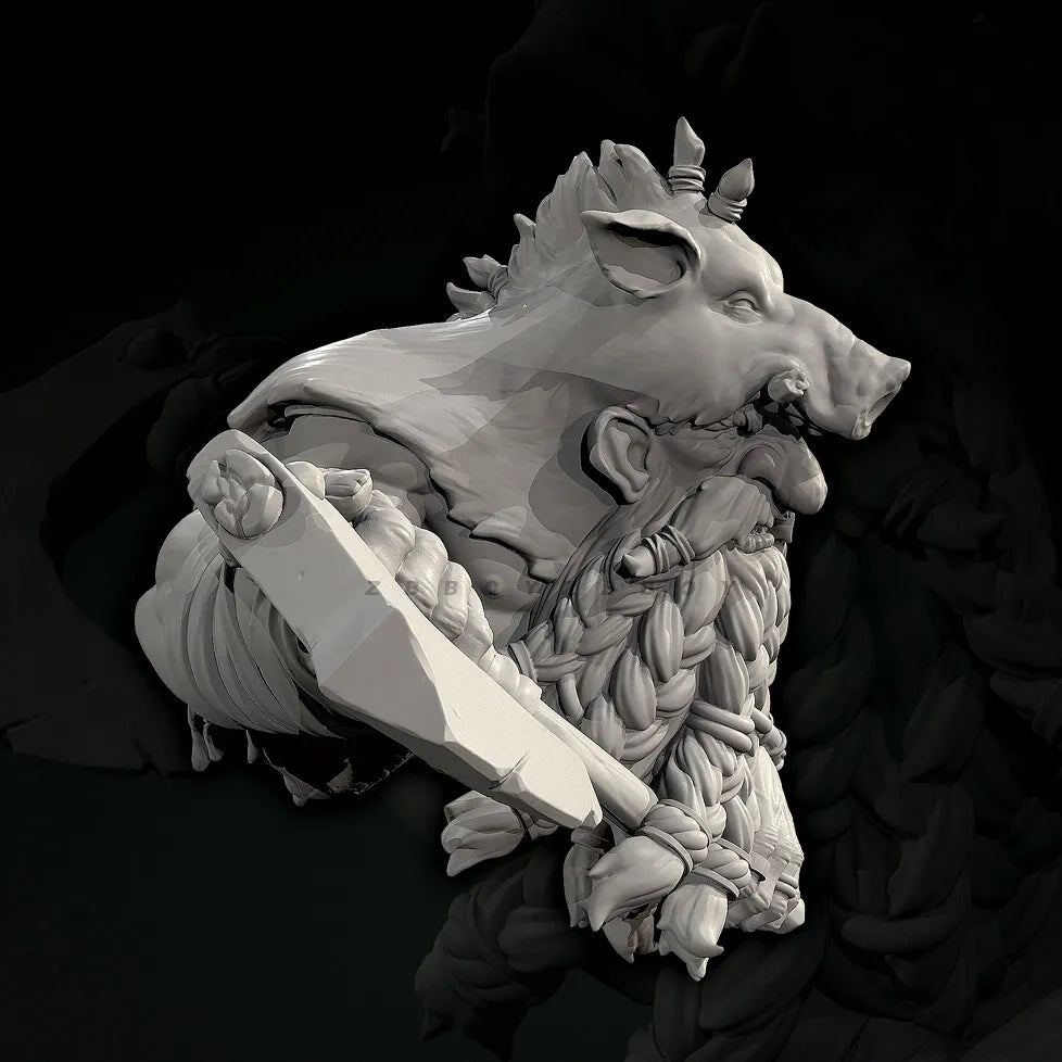 75mm Boar-Headed Beast Warrior, Resin Model Figure Kit, Fantasy Theme, Unassembled and Unpainted