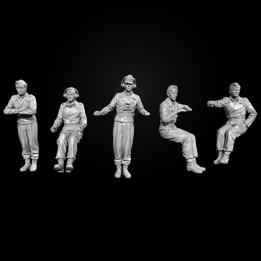 WWII German Tank Crew 6-Figure Set with Headsets 1/35 Resin Kit - resin model view 2