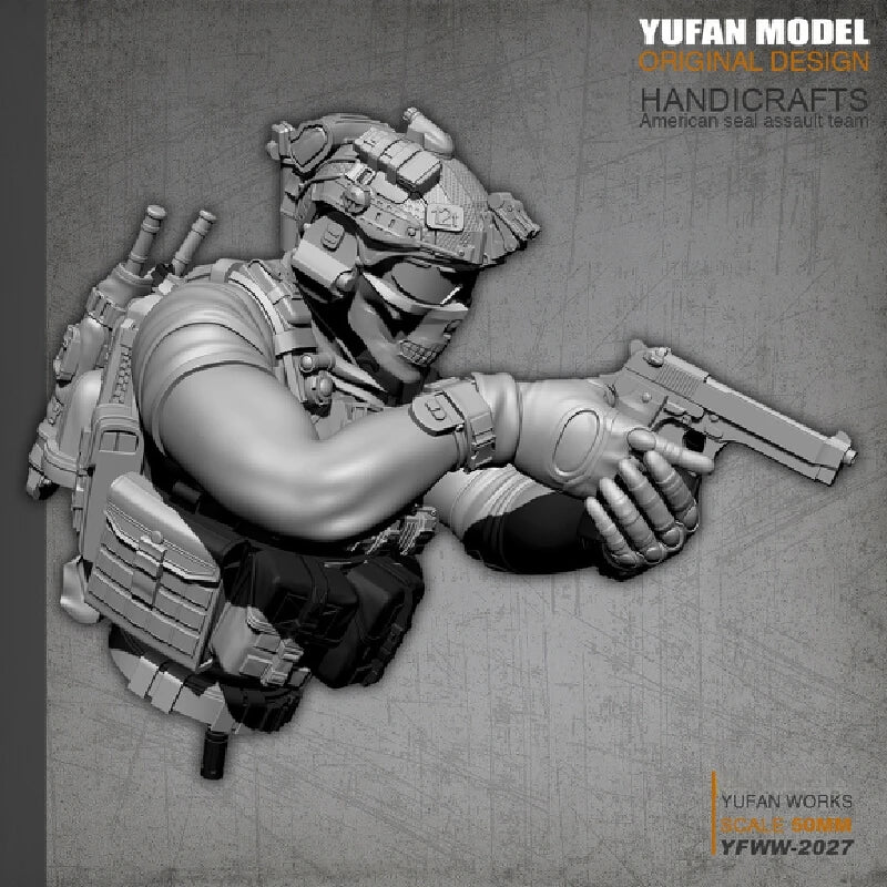 50mm Modern Navy SEAL Operator, Resin Model Bust Kit, Unassembled and Unpainted