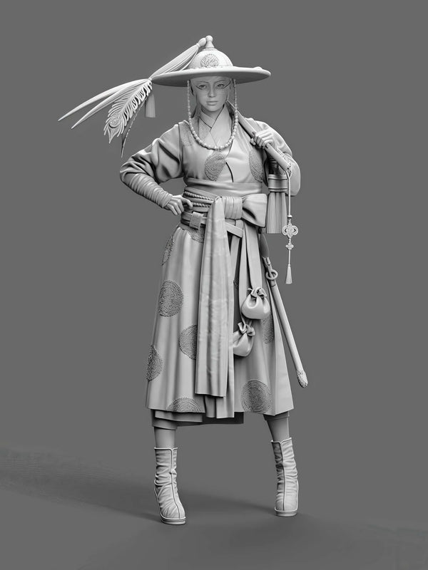 1/12 Asian-Inspired Female Warrior, Resin Model Figure Kit, Fantasy Theme, Unassembled and Unpainted