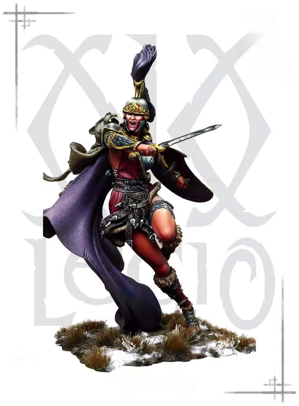 1/24 Purple-Plumed Warrior in Ornate Gold Armor, Resin Model Figure Kit, Fantasy Theme, Unassembled and Unpainted
