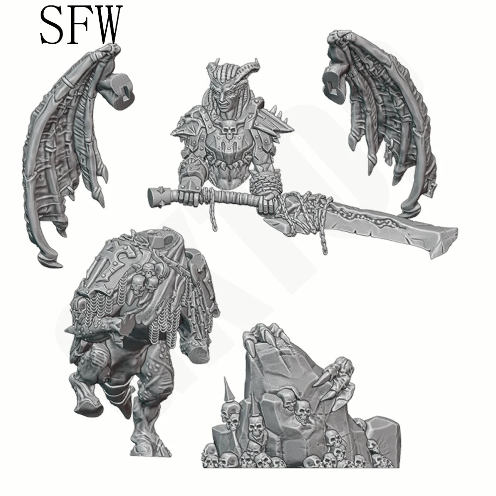 1/24 Horned Demoness Warrior with Rifle and Wings, Resin Model Figure Kit, Fantasy Theme, Unassembled and Unpainted