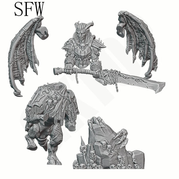 1/24 Horned Demoness Warrior with Rifle and Wings, Resin Model Figure Kit, Fantasy Theme, Unassembled and Unpainted