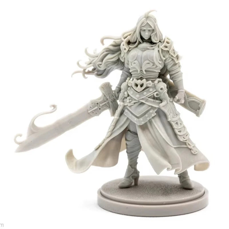 38mm Female Warrior Dual Curved Swords, Resin Model Figure Kit, Fantasy Theme, Unassembled and Unpainted
