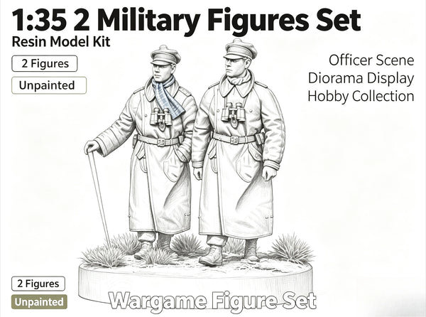 1/35 WWII German Officers in Greatcoats, 2 Figures, Resin Model Figure Kit, Unassembled and Unpainted