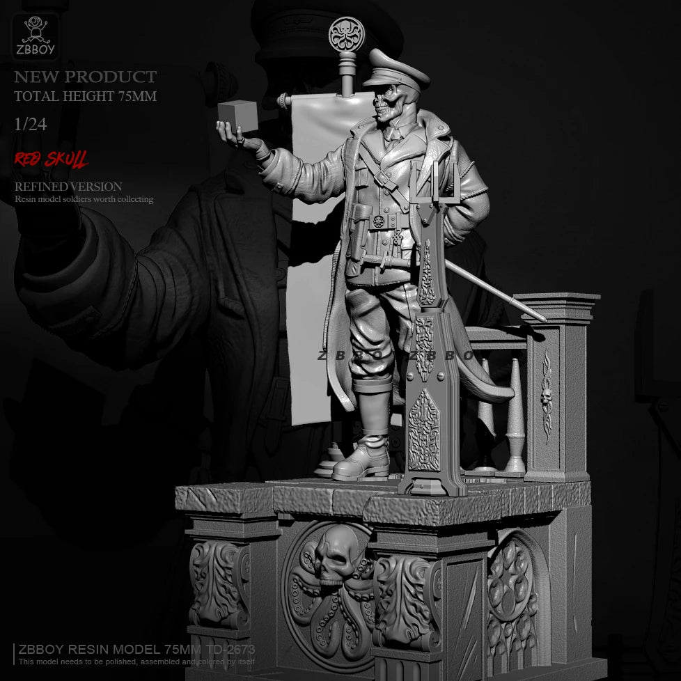 75mm WWII Armored Executioner on Skull Pedestal, Resin Model Figure Kit, Unassembled and Unpainted