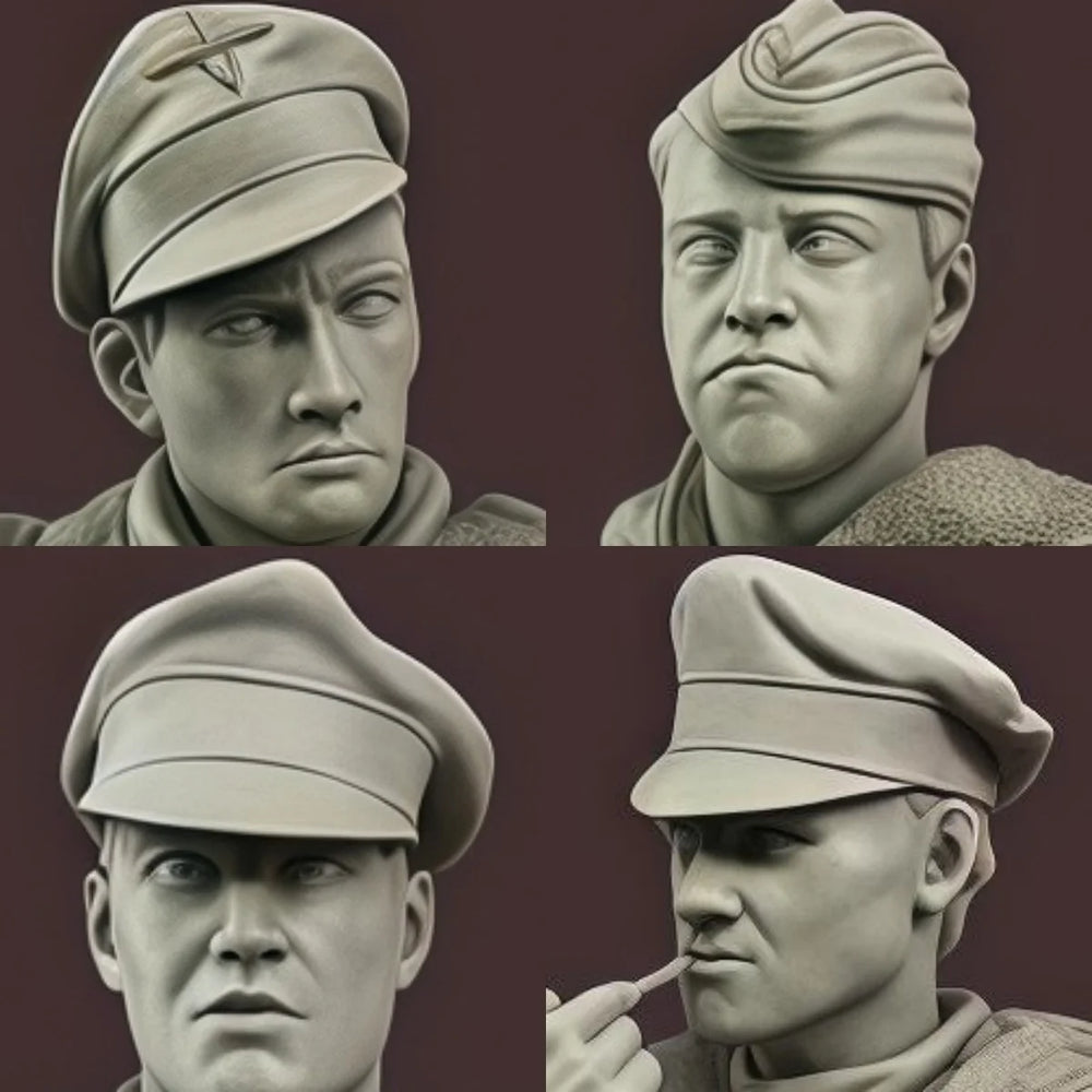 1/35 WWII Soldiers with Variant Headgear, 4 Figures, Resin Model Figure Kit, Unassembled and Unpainted