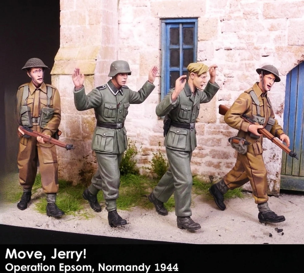 1/35 WWII British Officer Leading Infantry Advance, 4 Figures, Resin Model Figure Kit, Unassembled and Unpainted