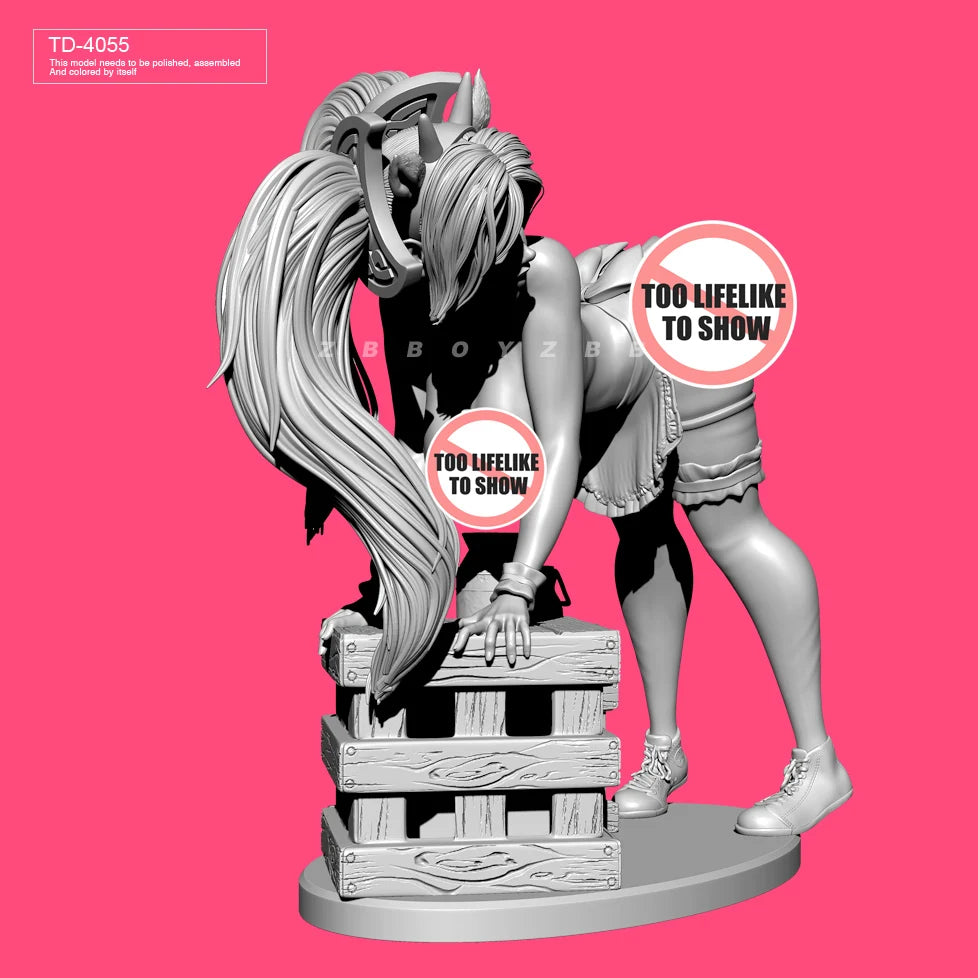 65mm Pinup Female with Castle Base, Resin Model Figure Kit, Unassembled and Unpainted