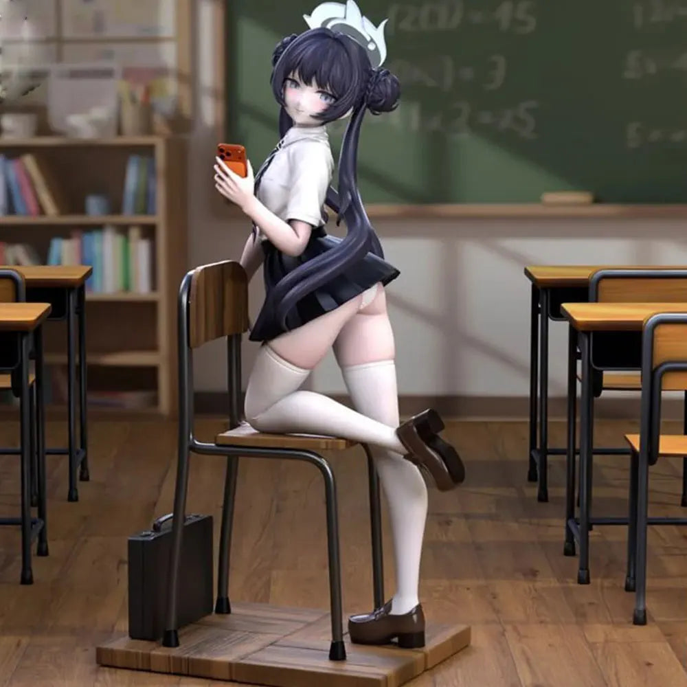 1/24 Seated Anime Schoolgirl with Pigtails, Resin Model Figure Kit, Anime Theme, Unassembled and Unpainted
