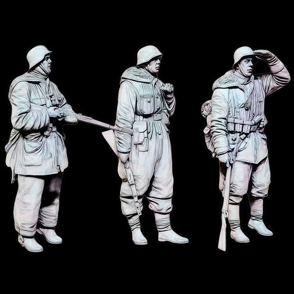1/35 WWII German Infantry Standing Combat Poses, 3 Figures, Resin Model Figure Kit, Unassembled and Unpainted
