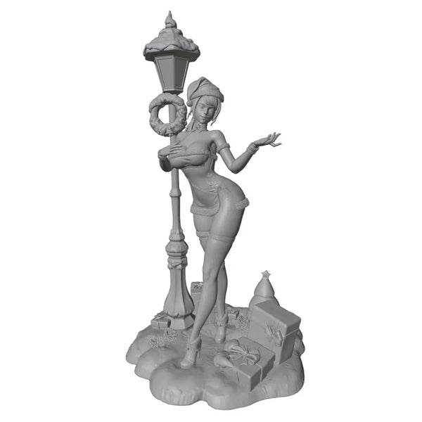 1/24 Glamorous Female with Street Lamp, Resin Model Figure Kit, Anime Theme, Unassembled and Unpainted