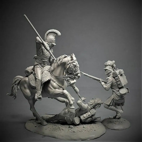 54mm Napoleonic Cavalry Charge, 4 Figures, Resin Model Figure Kit, Unassembled and Unpainted