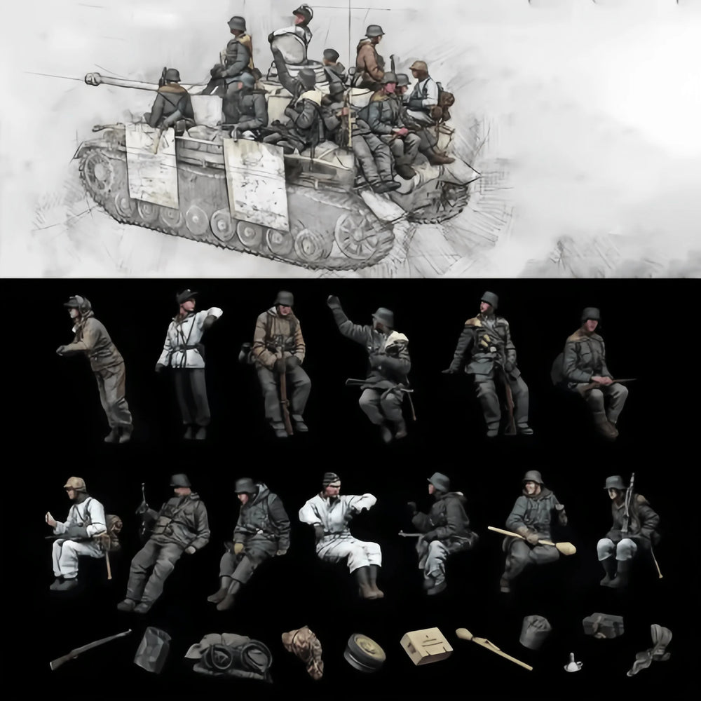 1/35 WWII Soviet Rifle Squad with Support Weapons, 13 Figures, Resin Model Figure Kit, Unassembled and Unpainted