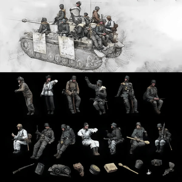 1/35 WWII Soviet Rifle Squad with Support Weapons, 13 Figures, Resin Model Figure Kit, Unassembled and Unpainted
