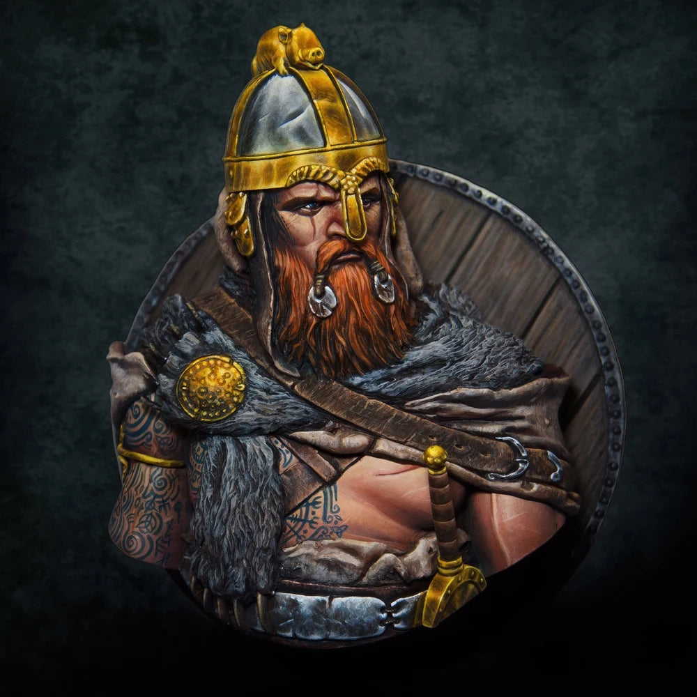 1/10 Ancient Bearded Norse Warrior with Horned Helmet, Resin Model Bust Kit, Unassembled and Unpainted
