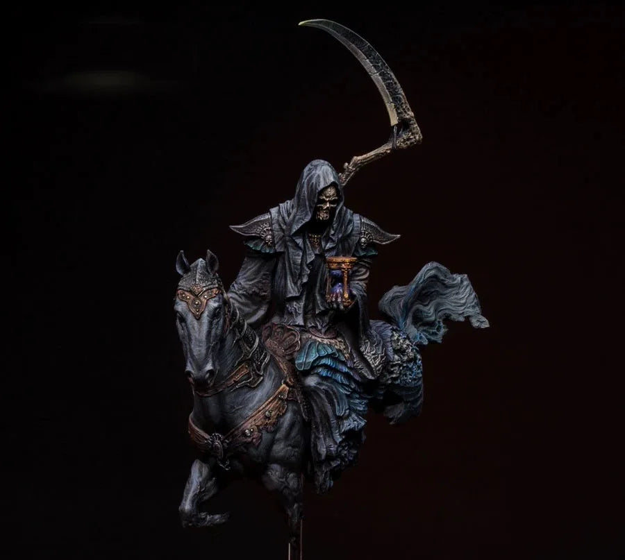90mm Grim Reaper on Skeletal Horse, Resin Model Figure Kit, Fantasy Theme, Unassembled and Unpainted
