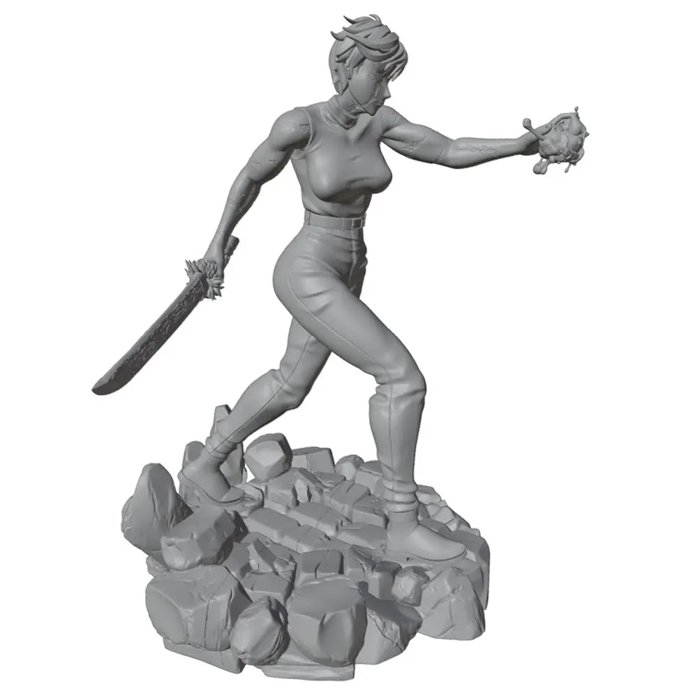 1/24 Anime Female Warrior with Oversized Sword, Resin Model Figure Kit, Unassembled and Unpainted