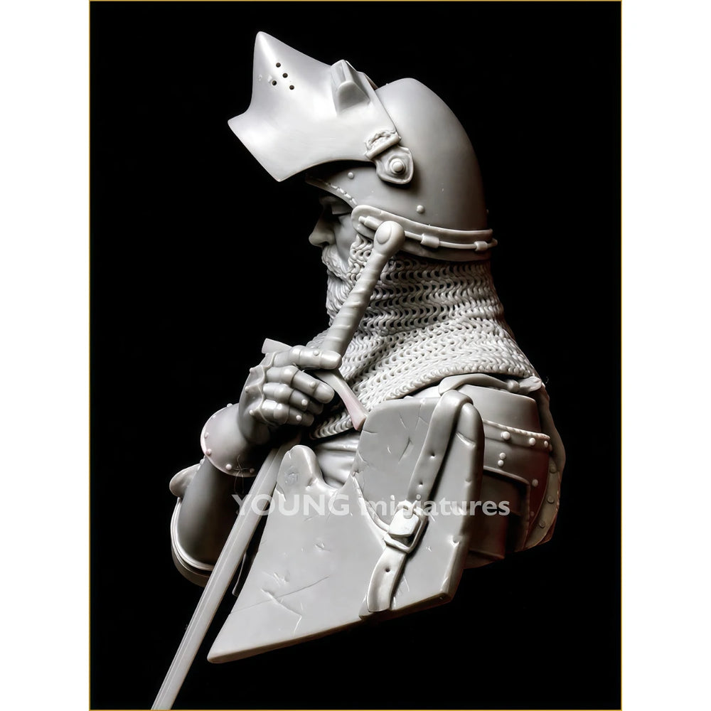1/10 Medieval German Knight in Gothic Helm with Shield and Sword, Resin Model Bust Kit, Unassembled and Unpainted