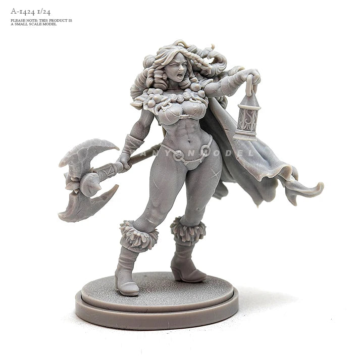 1/24 Female Barbarian, Resin Model Figure Kit, Fantasy Theme, Unassembled and Unpainted