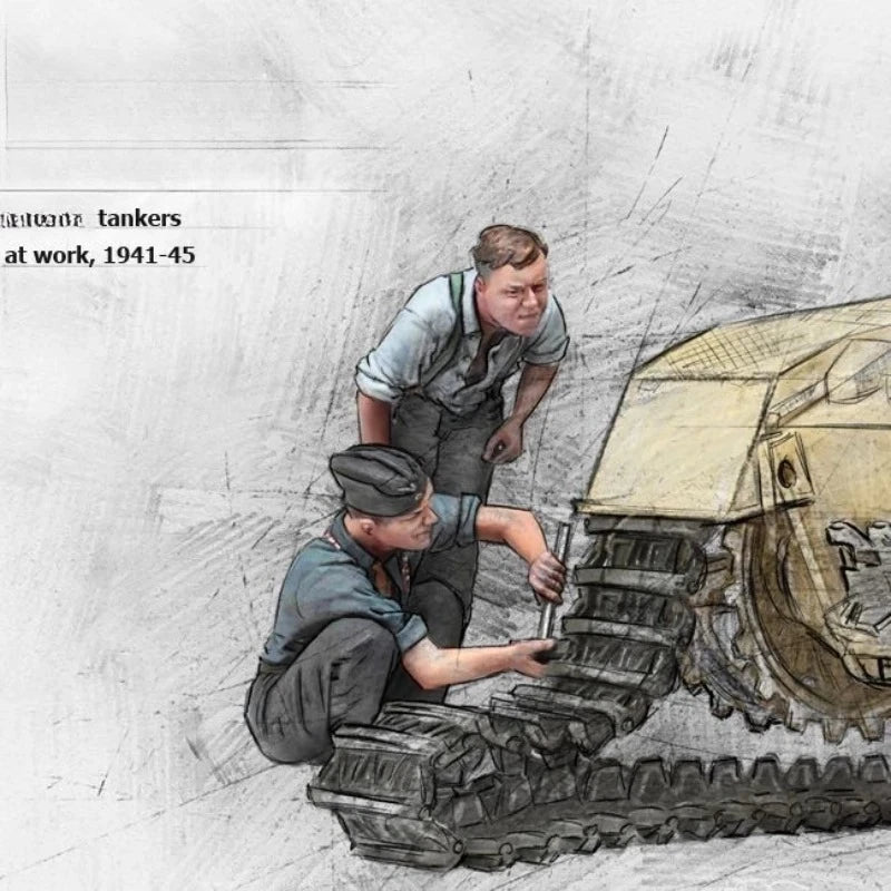 1/35 WWII German Tank Maintenance Crew, 2 Figures, Resin Model Figure Kit, Unassembled and Unpainted