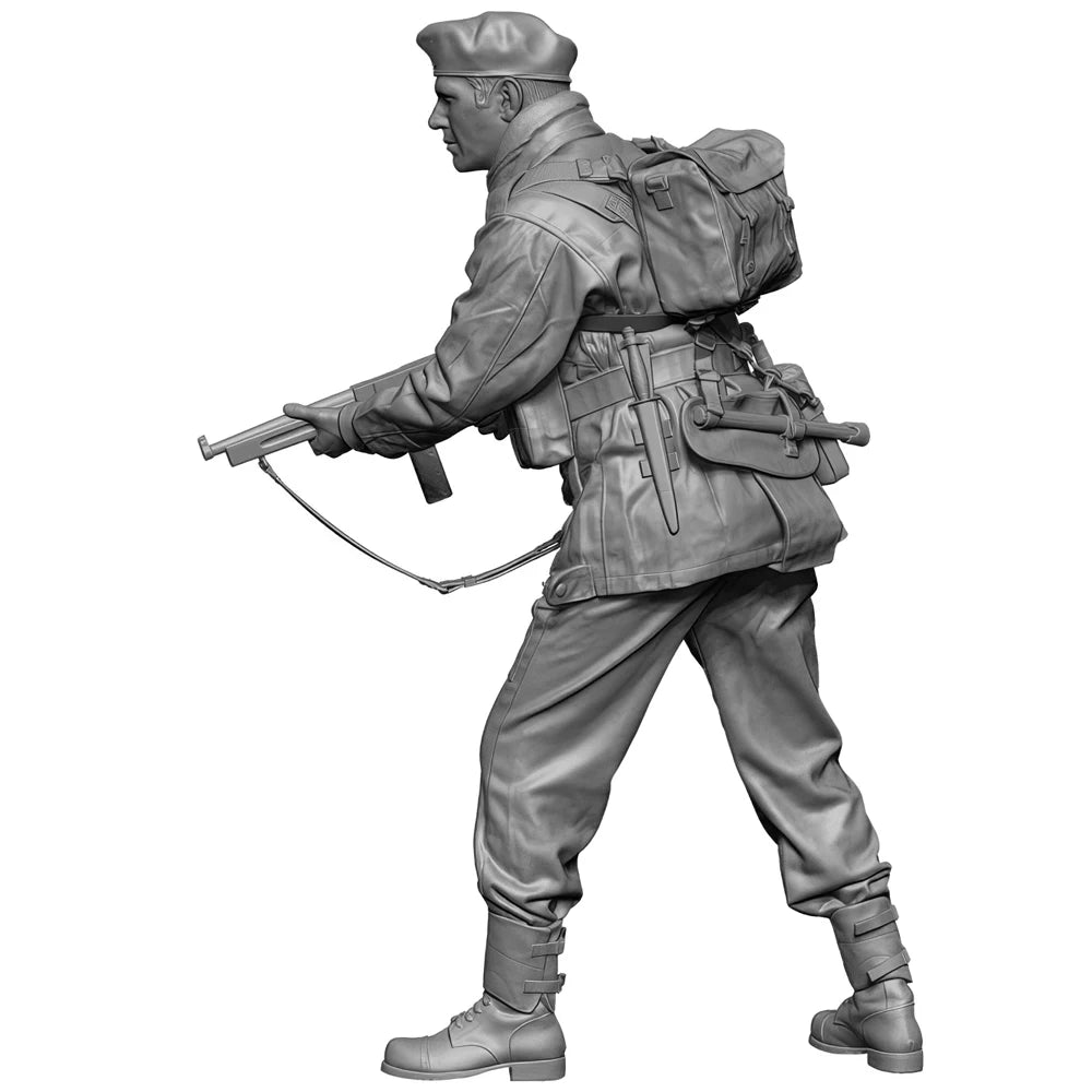 1/35 WWII British Paratrooper Attacking with Sten Gun, Resin Model Figure Kit, Unassembled and Unpainted