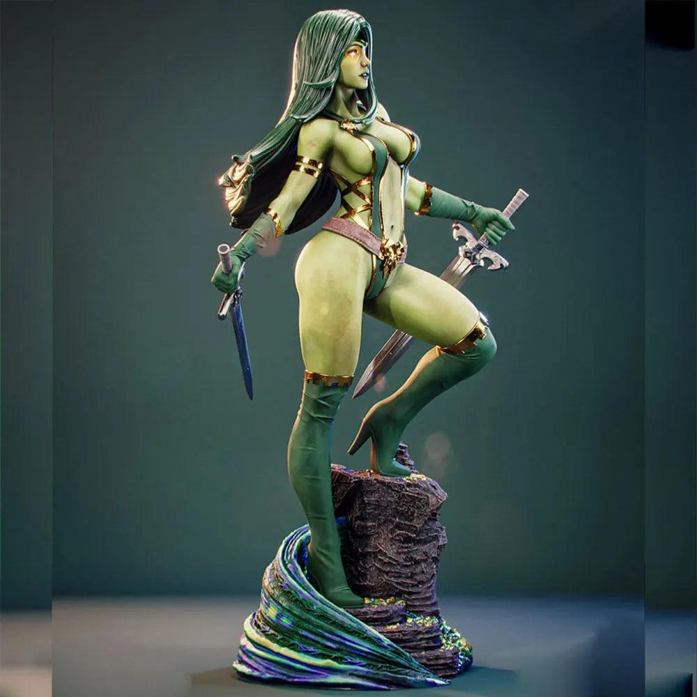 1/24 Elf Warrior Leaping with Dual Daggers, Resin Model Figure Kit, Fantasy Theme, Unassembled and Unpainted