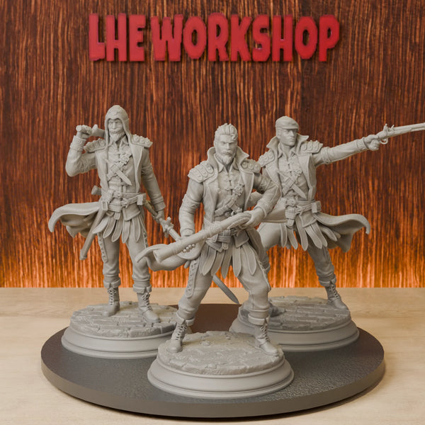 38mm Gang Enforcer Trio, 3 Figures, Resin Model Figure Kit, Fantasy Theme, Unassembled and Unpainted
