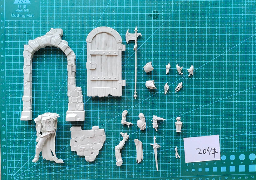1/24 Medieval Fantasy Warrior with Archway, Resin Model Diorama Kit, Fantasy Theme, Unassembled and Unpainted