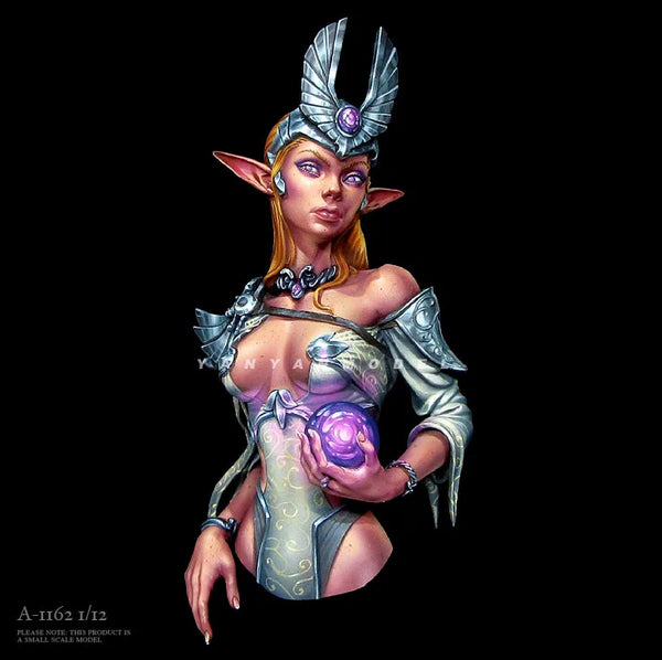 1/12 Elf Sorceress with Winged Crown and Aura, Resin Model Bust Kit, Fantasy Theme, Unassembled and Unpainted