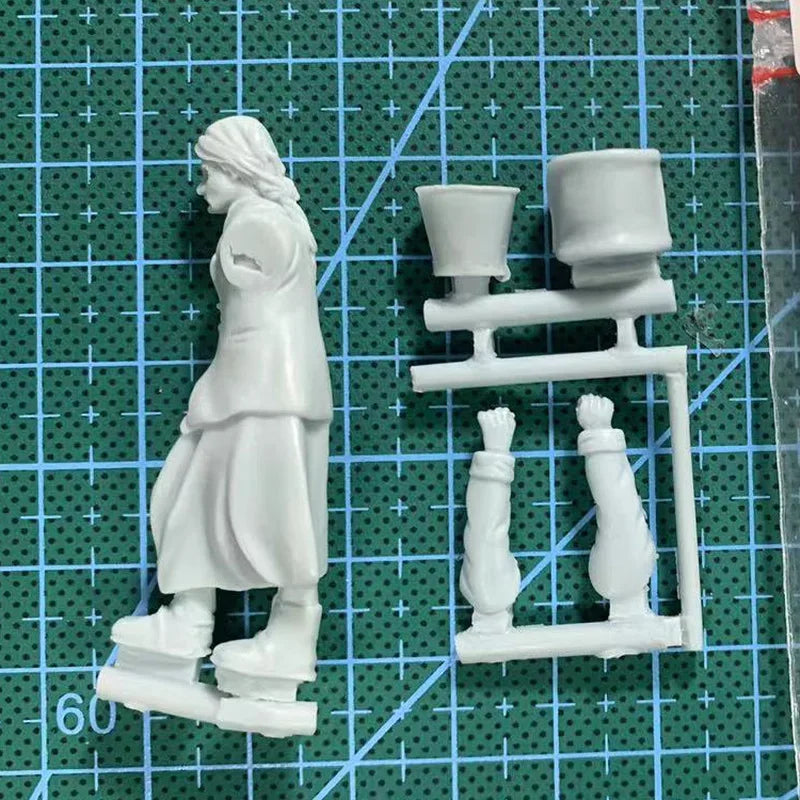 1/35 WWII Civilian Woman Carrying Water Buckets, Resin Model Figure Kit, Unassembled and Unpainted
