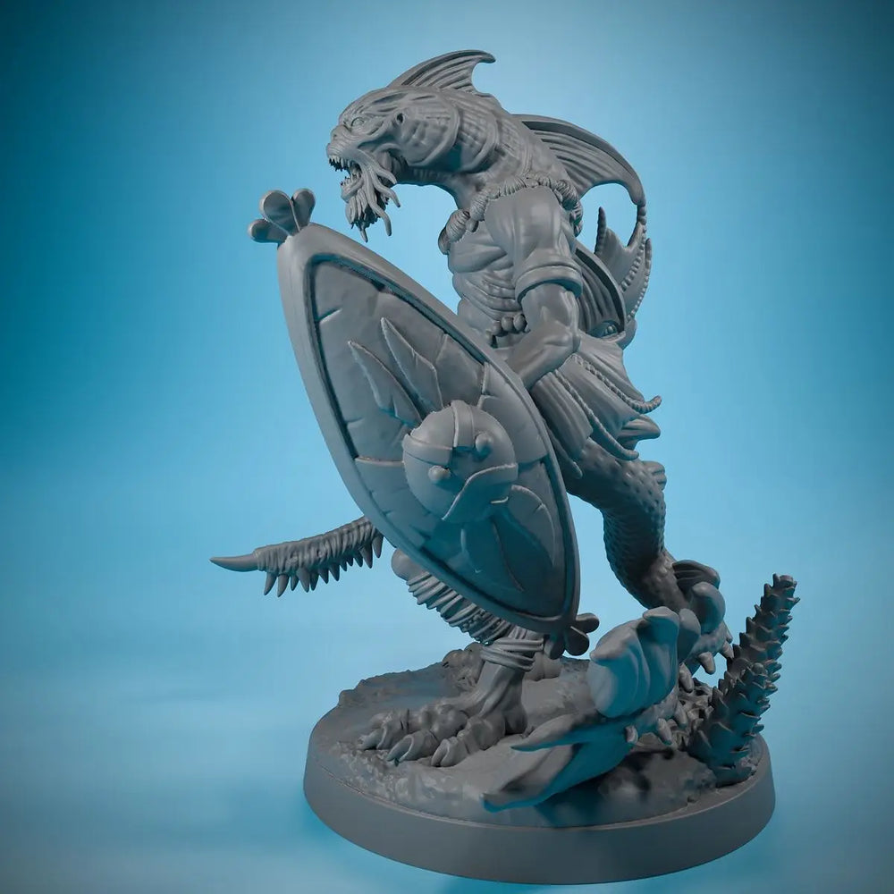 50mm Shark Humanoid Warrior, 4 Figures, Resin Model Figure Kit, Fantasy Theme, Unassembled and Unpainted
