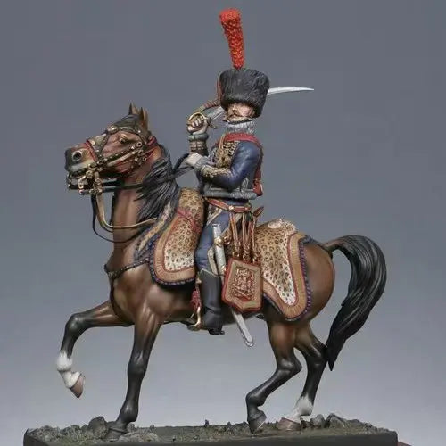 54mm Napoleonic Cavalry Officer with Red Plumed Helmet and Sabre, Resin Model Figure Kit, Unassembled and Unpainted