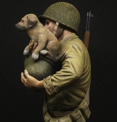 1/9 WWII US Infantry Soldier with Dog, 2 Figures, Resin Model Bust Kit, Unassembled and Unpainted