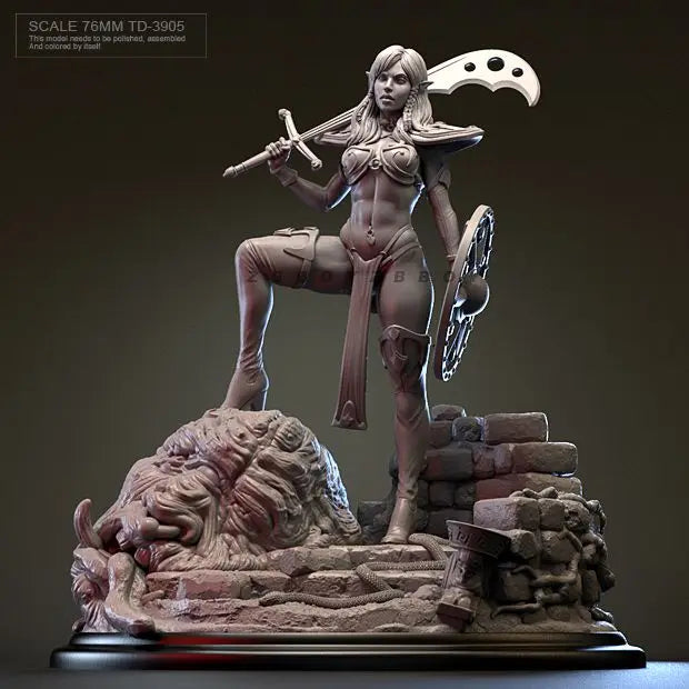 75mm Female Greatsword Warrior, Resin Model Figure Kit, Fantasy Theme, Unassembled and Unpainted