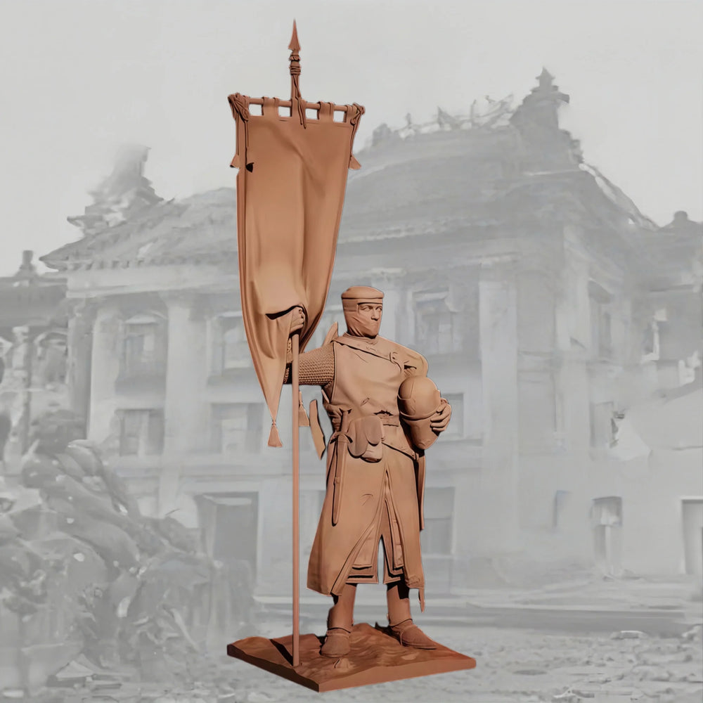1/24 Medieval Warrior with Banner, Resin Model Figure Kit, Unassembled and Unpainted