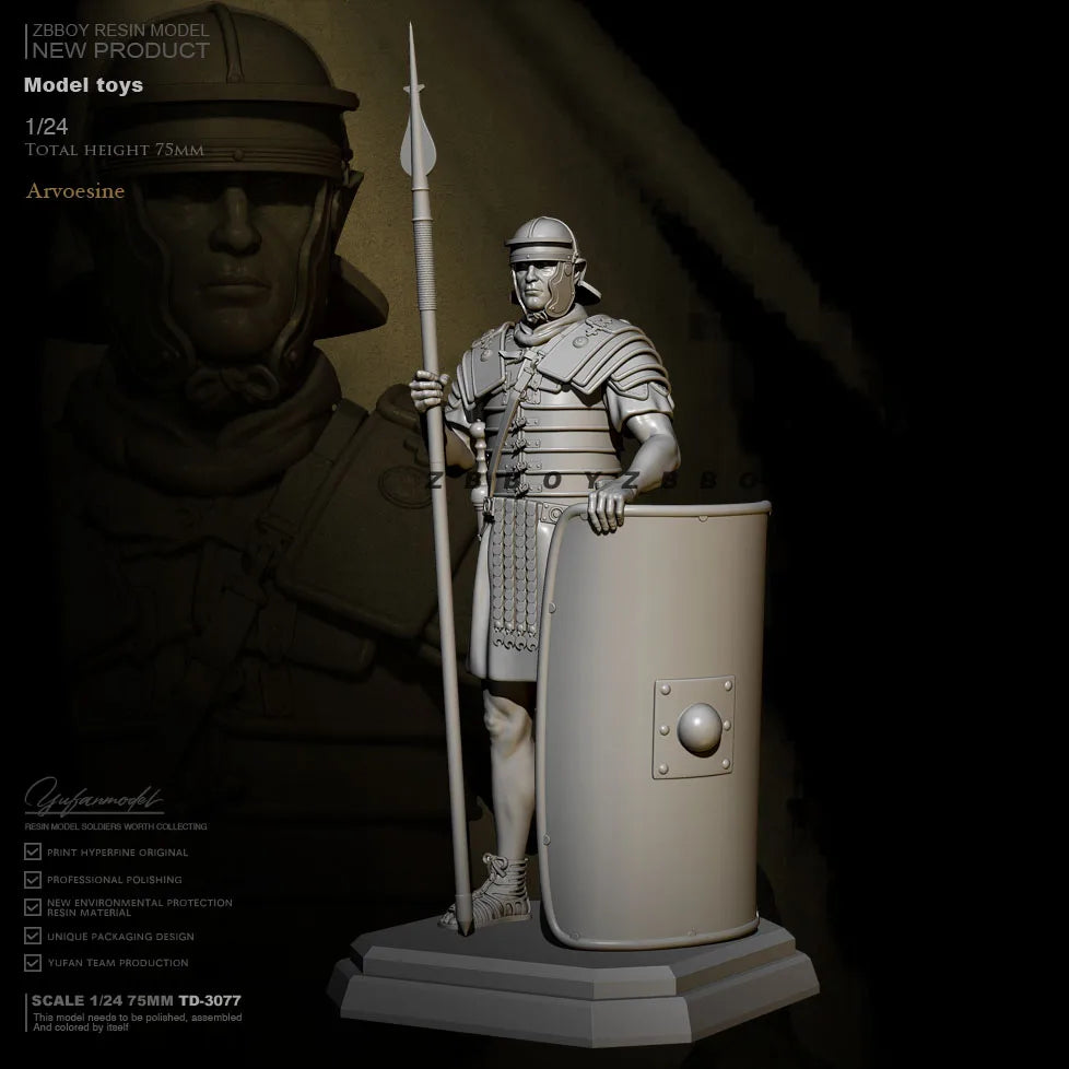 1/24 Ancient Roman Legionnaire in Segmented Armor with Pilum, Resin Model Figure Kit, Unassembled and Unpainted
