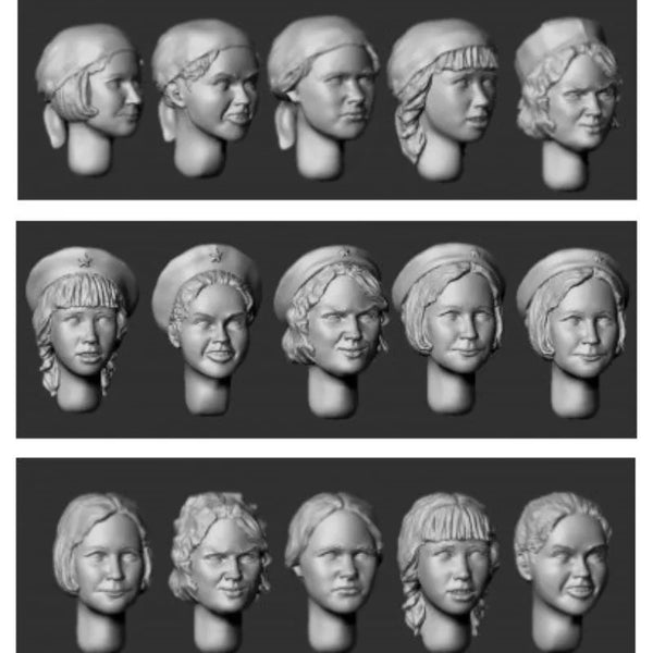 1/35 Female Head Sculpts, 15 Figures, Resin Model Figure Kit, Historical Theme, Unassembled and Unpainted