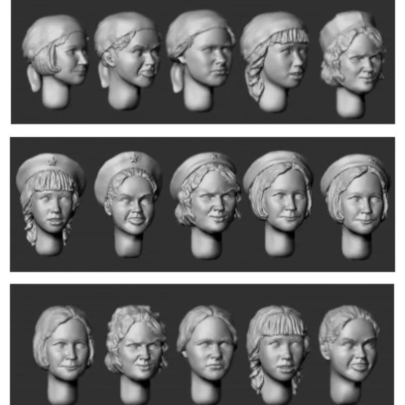 1/35 Female Head Sculpts, 15 Figures, Resin Model Figure Kit, Historical Theme, Unassembled and Unpainted